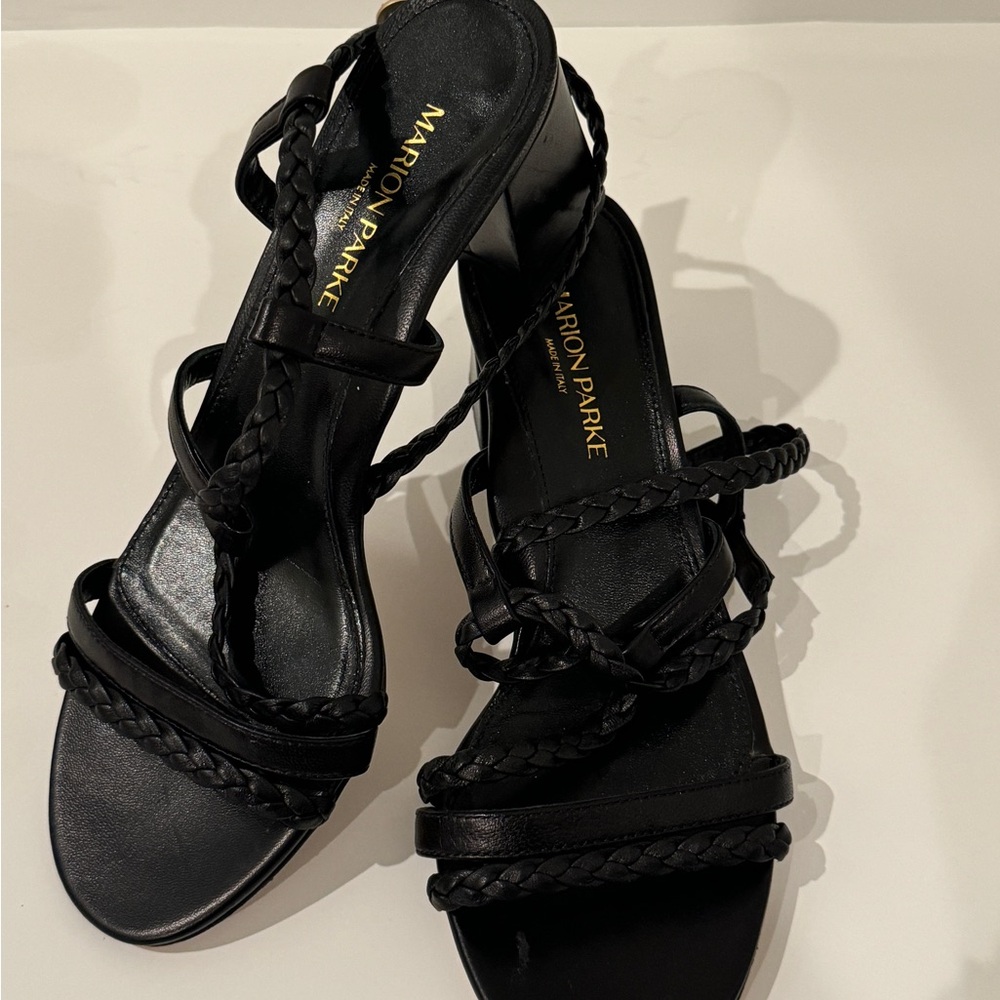 Black Marion Parke Classic Black Strappy Heels size 6.5. Made in Italy.